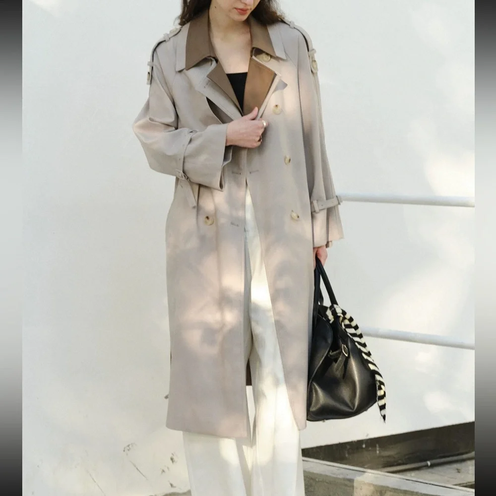 Circlofy contrast double collar layered classic trench coat S - Picture 2 of 13